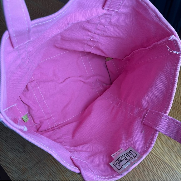 Rare Vintage 90s LL Bean medium Boat & Tote Bag Pink & Green Canvas Cottage core - Picture 4 of 10